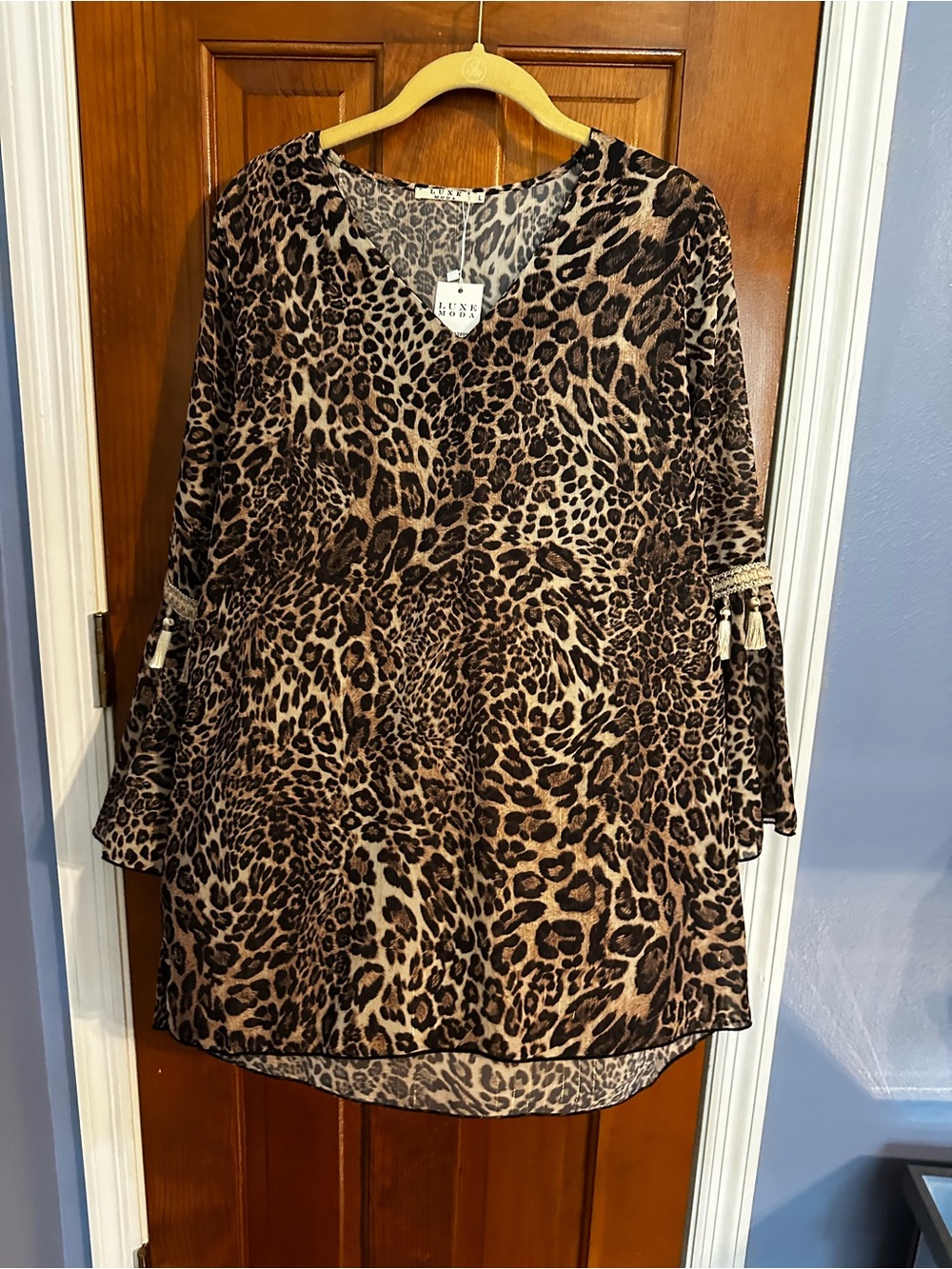Luxe Brown and Black Leopard Print V-Neck Blouse